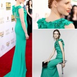 Jessica Chastain Nina Ricci green dress braided hairdo Critics Choice Awards