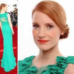 Jessica Chastain ruffled green dress hair Critics Choice Awards