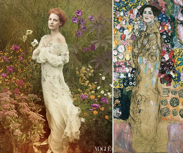 Jessica Chastain Vogue pictorial Gustav Klimt inspired