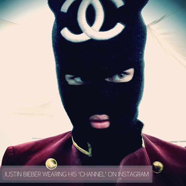 Justin Bieber Hides His Face Under Chanel Mask