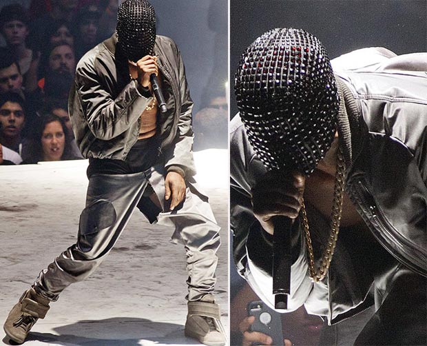 Kanye West concert torn pants face mask