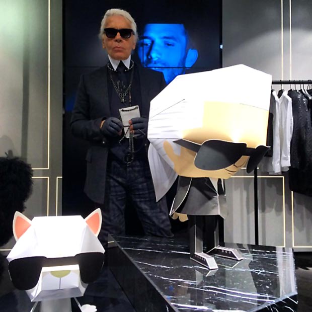 Karl Lagerfeld with his paper toys by Shin Tanaka