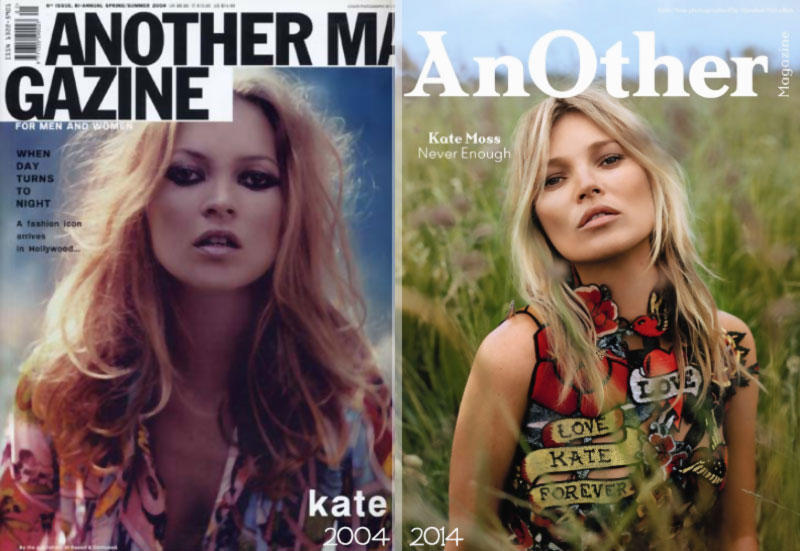 Kate Moss Another cover 2004 2014 comparison