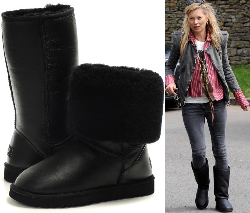 Kate Moss boots black leather tall Uggs