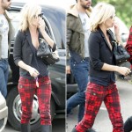 Kate Moss wearing skinny tartan pants