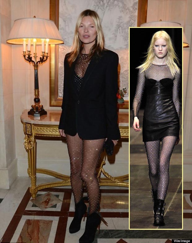 Kate Moss wears Saint Laurent Fall13 sheer catsuit