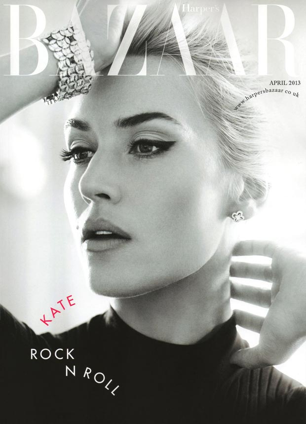 Kate RocknRoll black and white Harper s Bazaar April 2013 cover