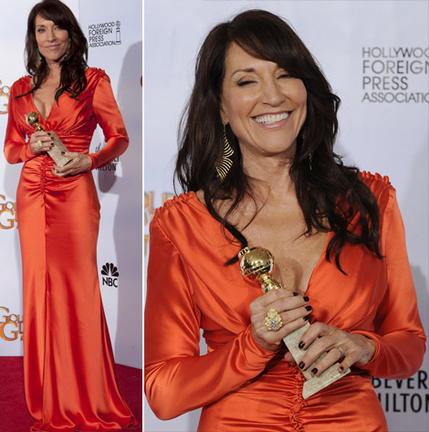 Katey Sagal Orange dress Golden Globes 2011