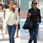 Katie Holmes casual skinny jeans boots