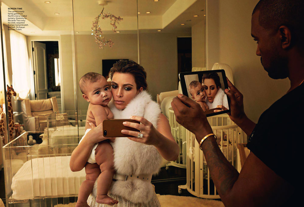 Kim fur vest Vogue selfies Kanye North