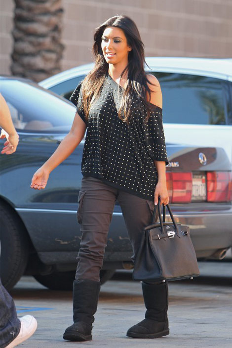 Kim Kardashian Matches Hermes Birkin With UGG Boots