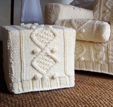 knitted ottoman natural