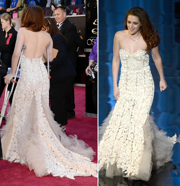 2013 Oscars Fashion: Kristen Stewart Reem Acra White Lace Dress