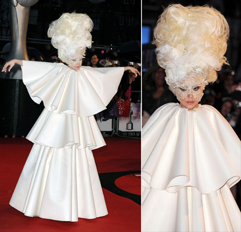 Lady Gaga white layered dress Brit Awards 2010