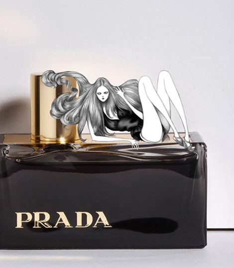 Laura Laine Elle Russia March 2010 drawings Prada perfume