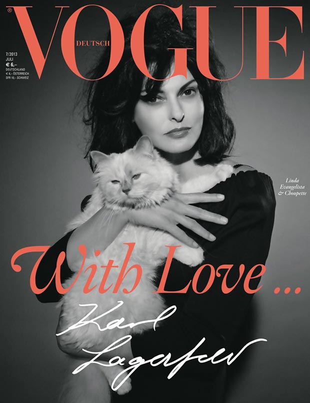 Linda Evangelista Lagerfeld s cat Vogue Germany July 2013
