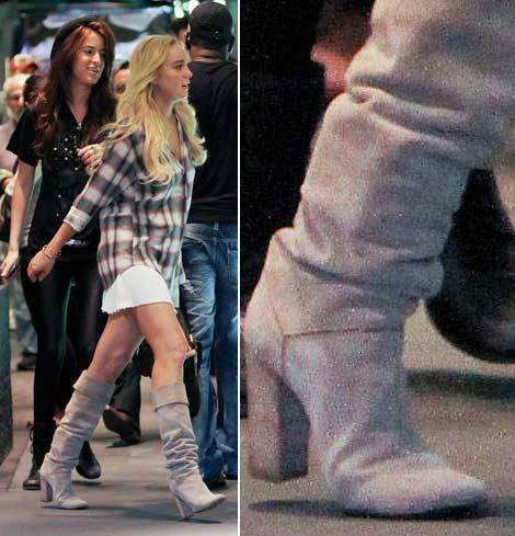 Lindsay Lohan Scram ankle bracelet through boots