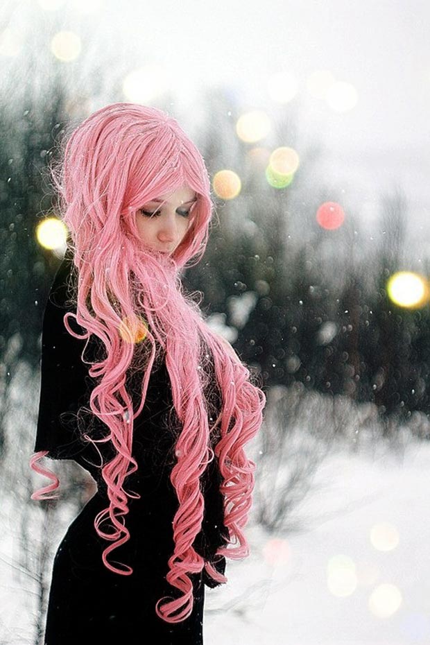 long ringlets pink hair