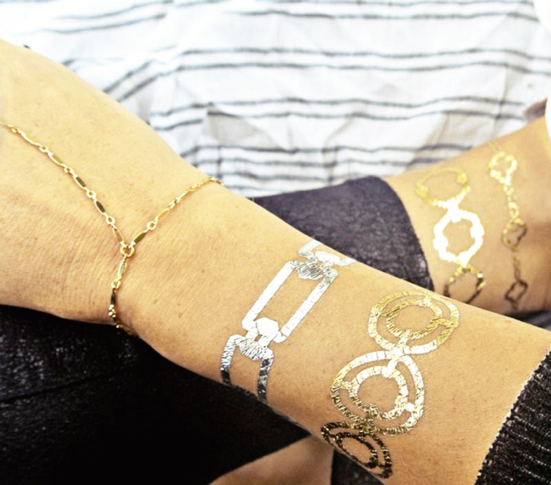 lovely metallic golden bracelet tattoos