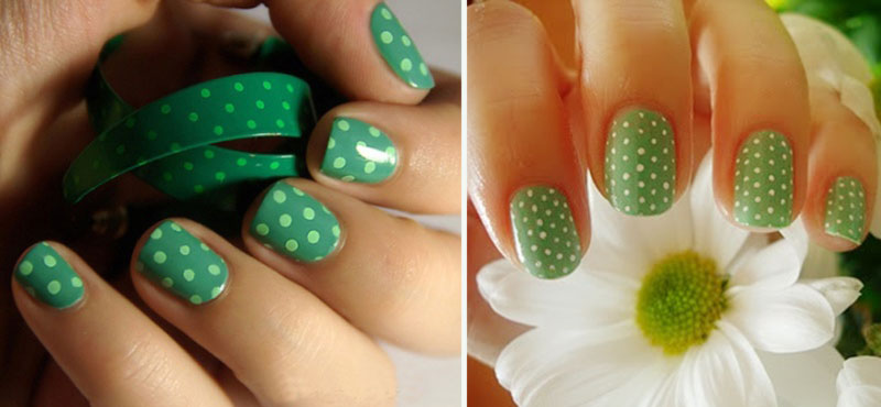 lovely simple spring nails green dotted nails