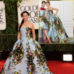 Lucy Liu Carolina Herrera flowery dress 2013 Golden Globes