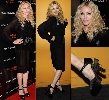 Madonna Chanel Miami Vice gun sandals Filth and Wisdom premiere 13oct08