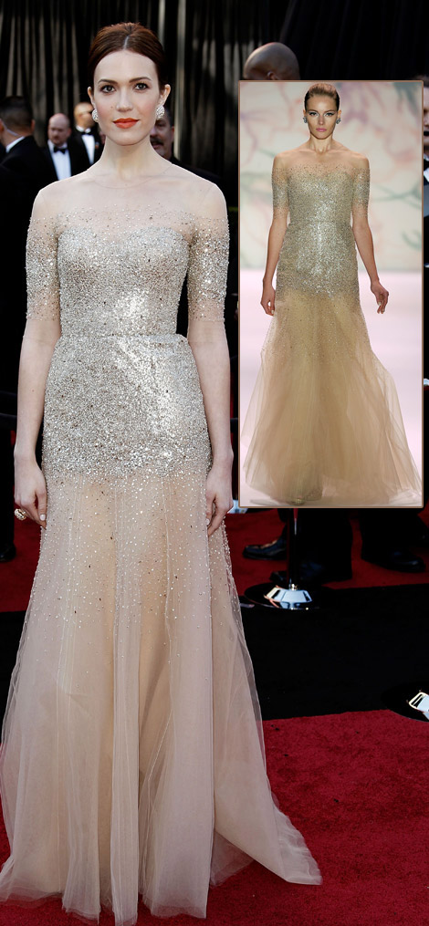 Mandy Moore Sheer sequined Monique Lhuillier dress 2011 Oscars