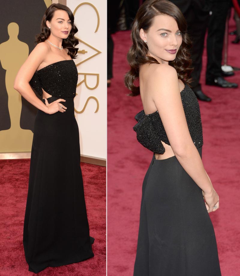 Margot Robbie 2014 Oscars black dress Saint Laurent