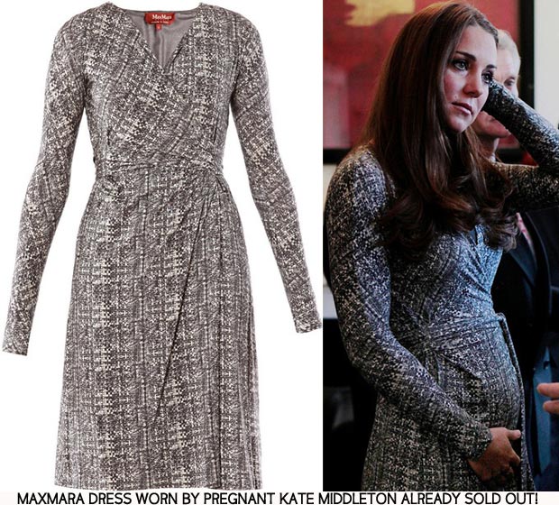 MaxMara gray wrap dress worn by pregnant Kate Middleton