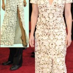 Melissa Leo Beige and gold lace Marc Bouwer dress 2011 Oscars