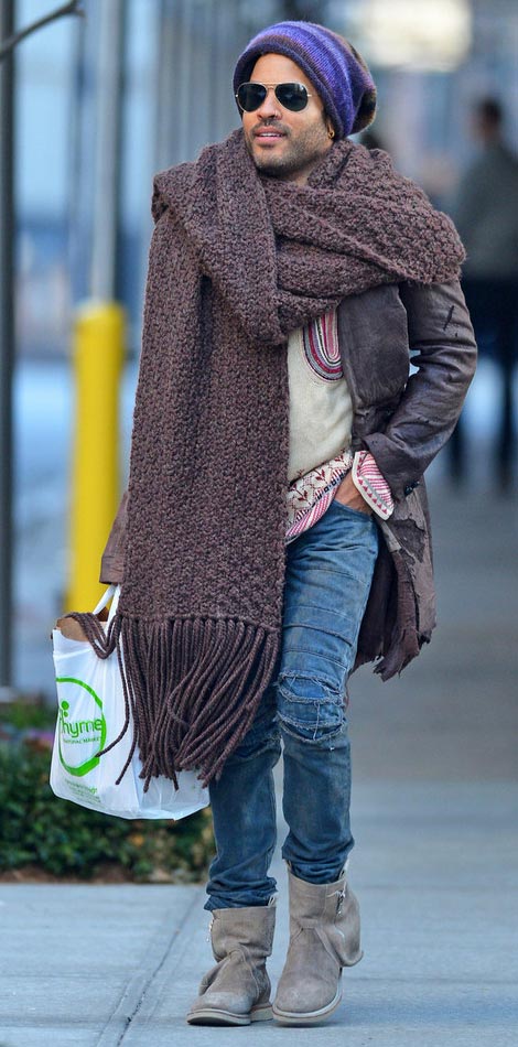 men street fashion Lenny Kravitz giant scarf