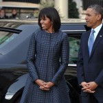 Michelle Obama blue coat dress Thom Browne