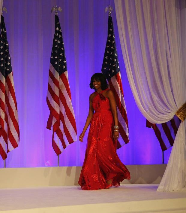 Michelle Obama Wu red dress Inauguration Ball