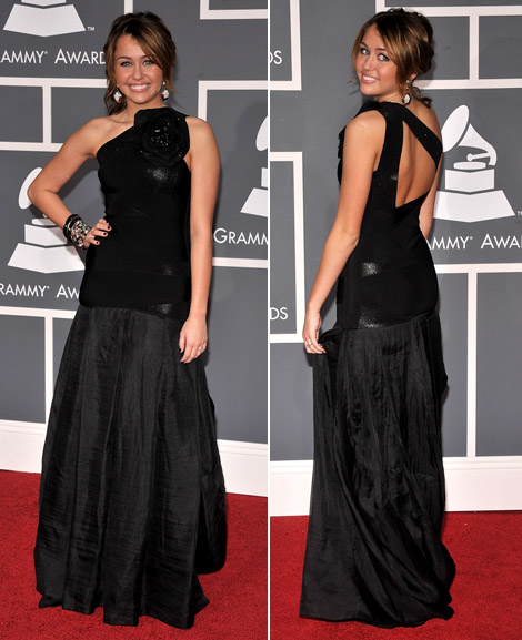 Miley Cyrus In Hervé Léger Max Azria Dress At The Grammys 2009