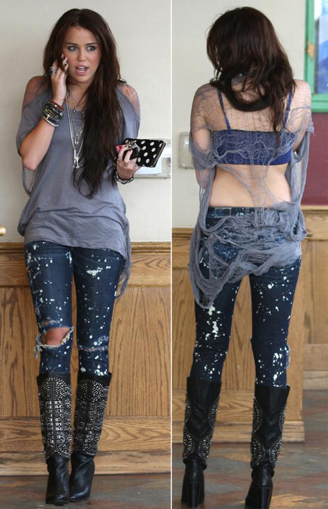 Miley Cyrus torn jeans shredded top