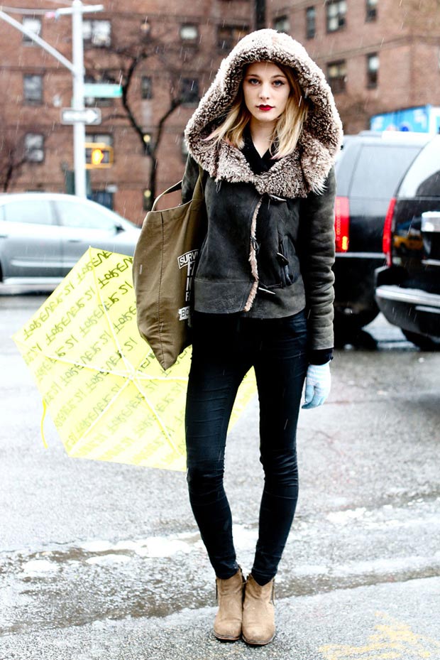 models off duty winter outfit leather jacket