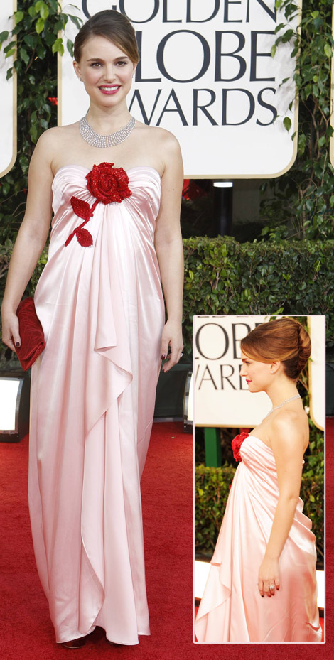 Natalie Portman pink dress Golden Globes 2011