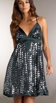 Neiman Marcus Pewter Sequined Silk Party Dress