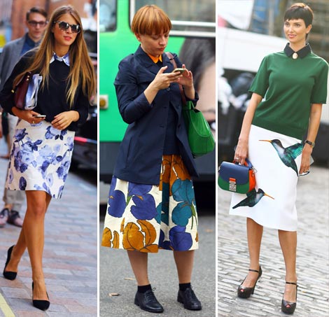 Notable Street Fashion Trend: Printed Skirt & Dark Sweater