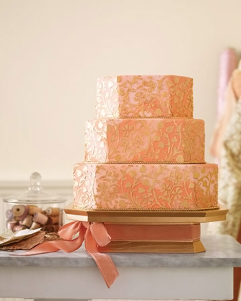 peachy wedding cake