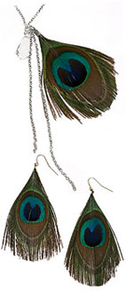 Peacock earrings and necklace Urban Outfitters