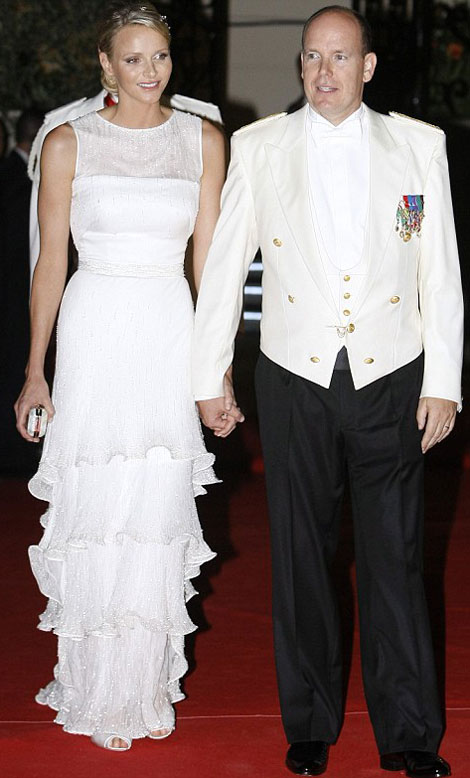 Princess Charlene de Monaco Armani gown Albert de Monaco
