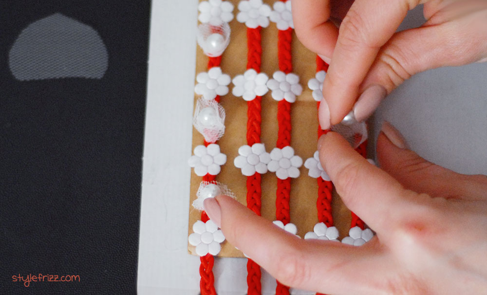 red white flowers pearls headband how to
