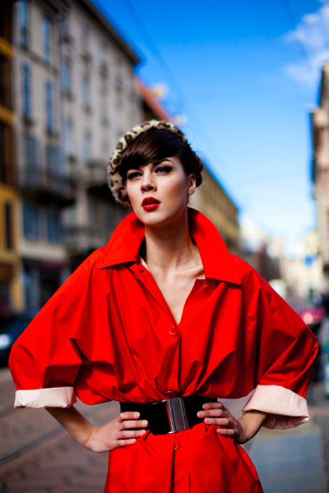 Retro oversized red trench with belt