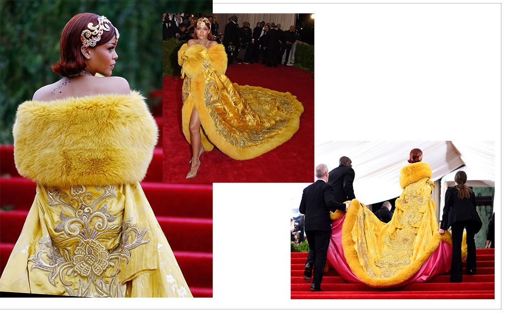 Rihanna 2015 Met Gala yellow Chinese designer dress