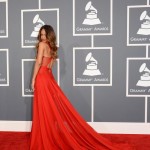 Rihanna red Alaia dress 2013 Grammy Awards