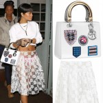 Rihanna white outfit lace skirt Simone Rocha lace oxfords Givenchy Dior bag