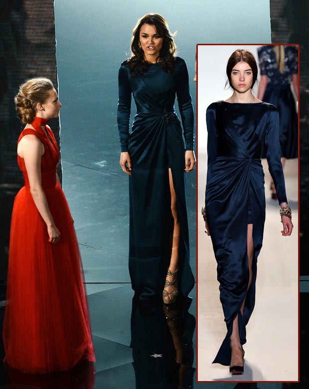 Samantha Barks Oscars 2013 performance blue dress Jenny Packham