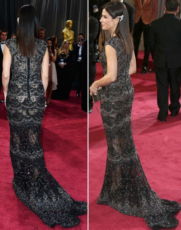 Sandra Bullock black lace dress 2013 Oscars