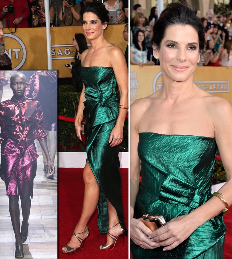 Sandra Bullock Lanvin green dress 2014 SAG Awards